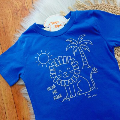 Conj. Camiseta Hear me Roar e Bermuda em Linho - Azul e Areia